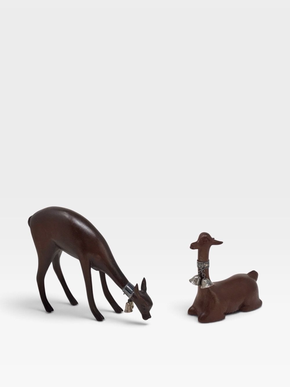 Laria Andean Vicuñas Figurines Pair of Wood & Sterling Silver Carved Cedar